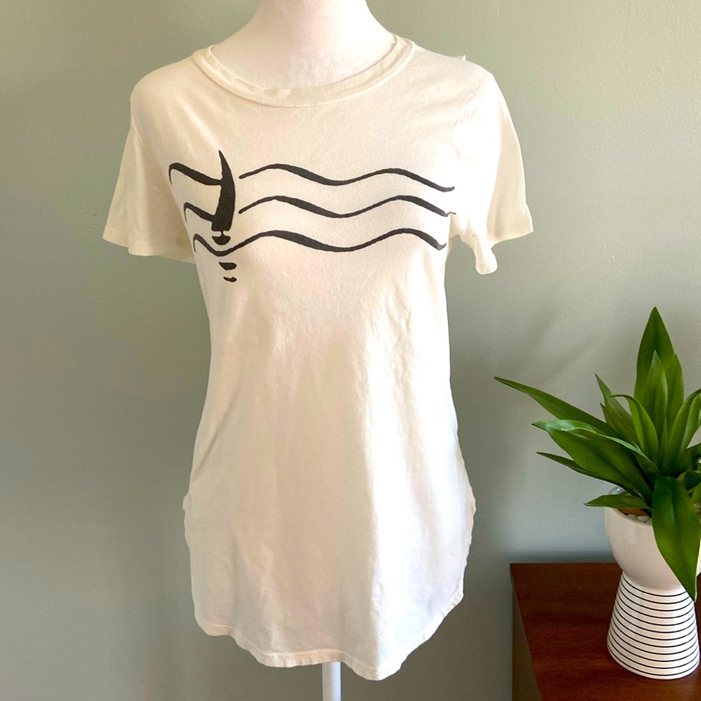 Anthropologie Sol Angeles Nautical Graphic Tee Creamy White with Charcoa…